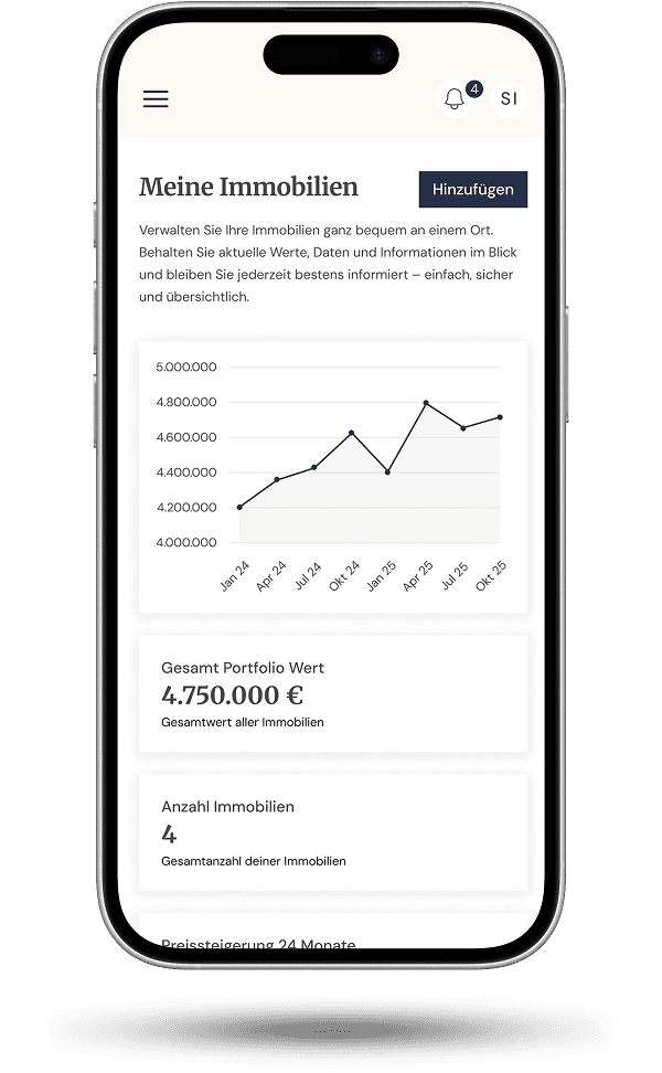 Meine Immobilien im Eigentümerportal: Wertentwicklung und Portfolio auf einen Blick